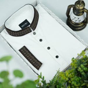 Cotton Embroidery Panjabi - White (222)