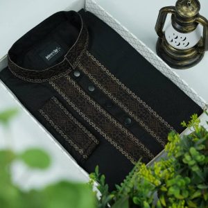 Cotton Embroidery Panjabi - Black (221)